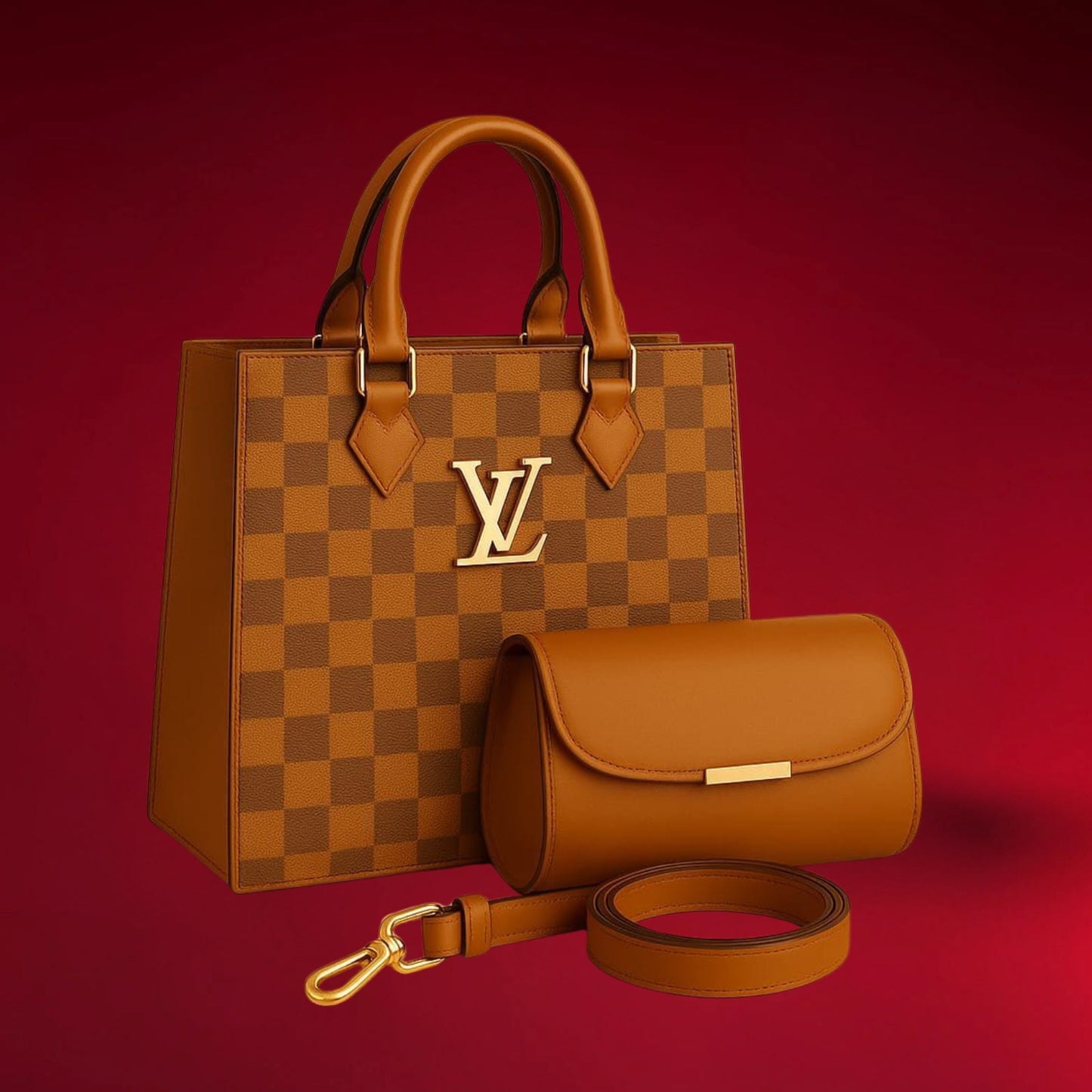 Adjustable long shoulder strap with imported gold hardware for versatile styling