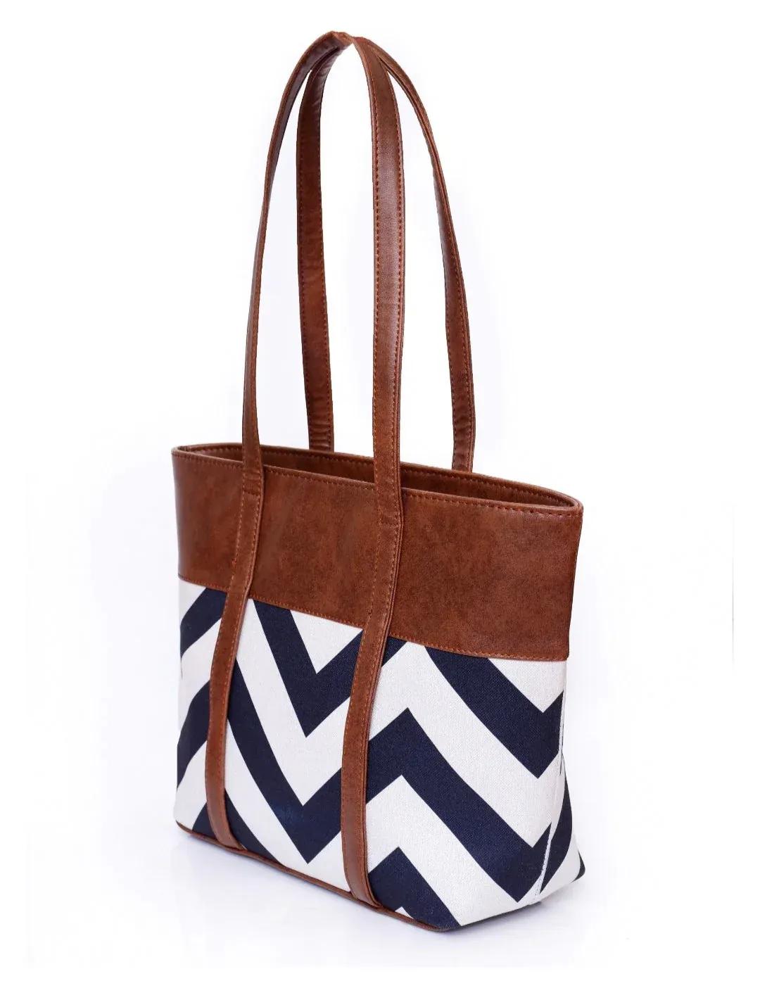 Chevron Detail Tote Bag with Faux Leather Finish (ZTS-CR-061) AK_Studio