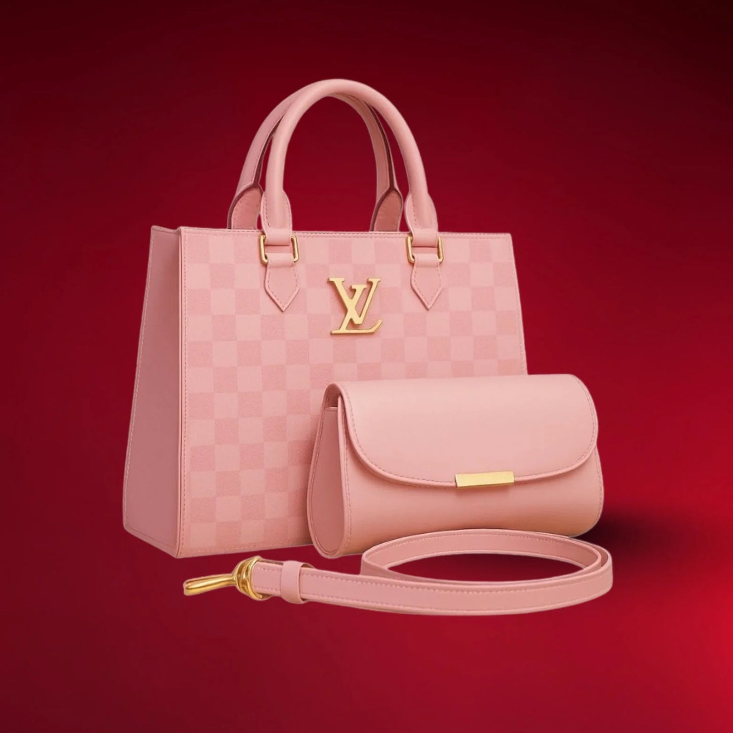 Reinforced bag handles with luxury gold-tone attachments for durability