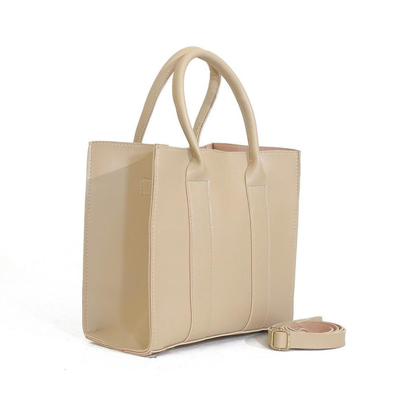 Beige Boxy Tote Bag with Detachable Strap – Sleek & Minimalist AK_Studio